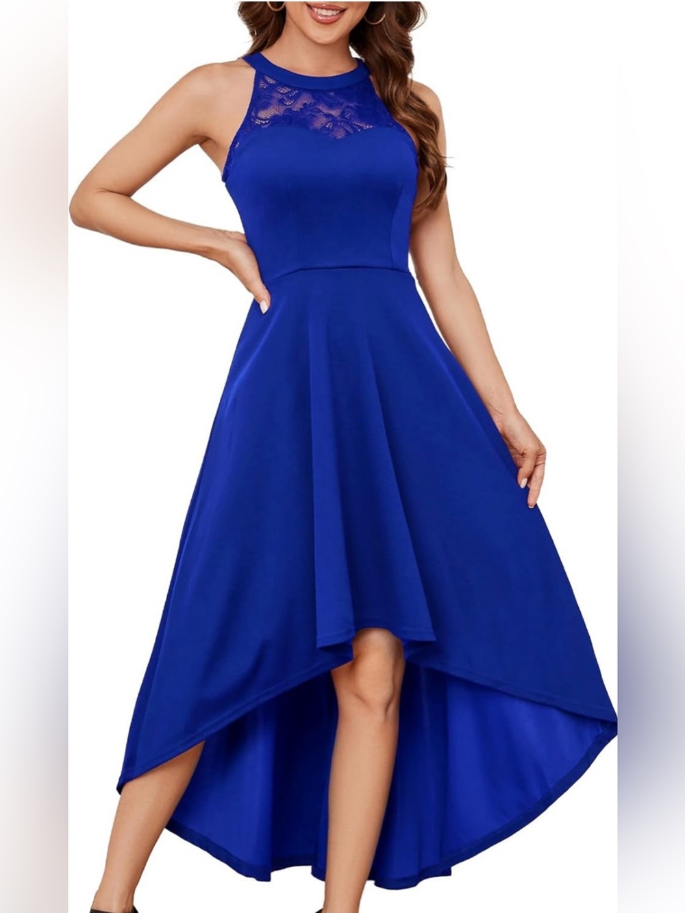 Royal Blue High-Low Lace Yoke Dress Women's Size XS